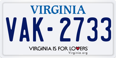 VA license plate VAK2733