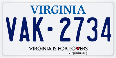 VA license plate VAK2734