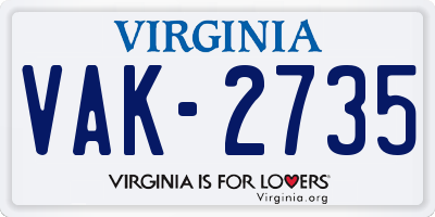 VA license plate VAK2735