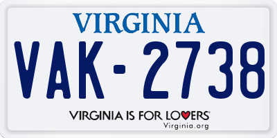 VA license plate VAK2738