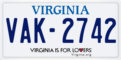 VA license plate VAK2742