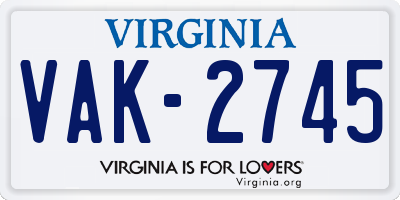 VA license plate VAK2745