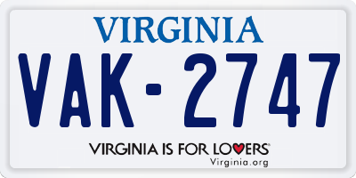 VA license plate VAK2747