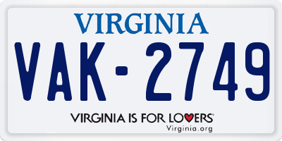 VA license plate VAK2749