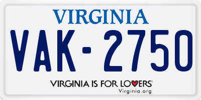 VA license plate VAK2750