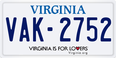VA license plate VAK2752