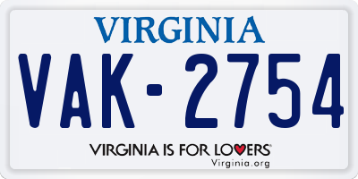 VA license plate VAK2754