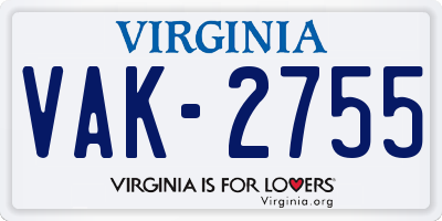VA license plate VAK2755