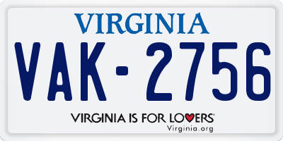 VA license plate VAK2756