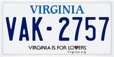 VA license plate VAK2757