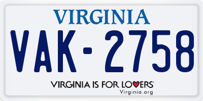 VA license plate VAK2758
