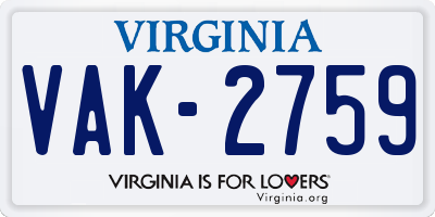 VA license plate VAK2759