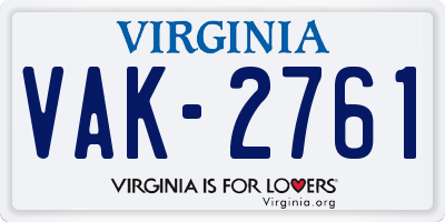 VA license plate VAK2761