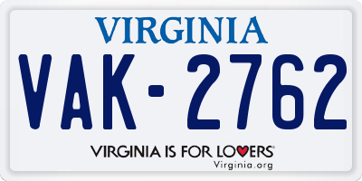 VA license plate VAK2762