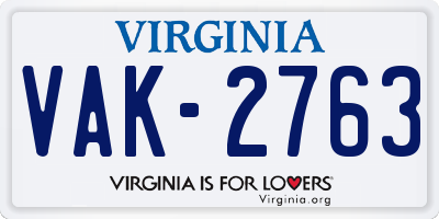 VA license plate VAK2763