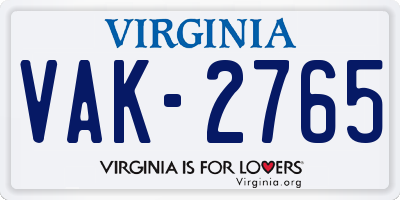VA license plate VAK2765