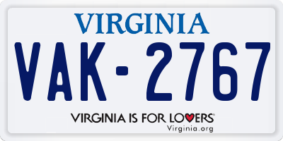 VA license plate VAK2767