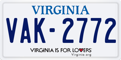 VA license plate VAK2772