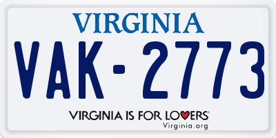 VA license plate VAK2773
