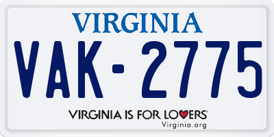 VA license plate VAK2775