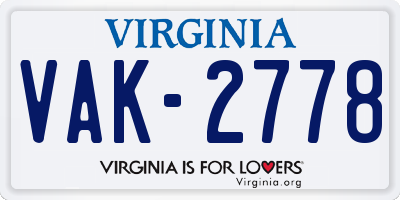 VA license plate VAK2778