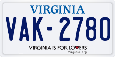 VA license plate VAK2780