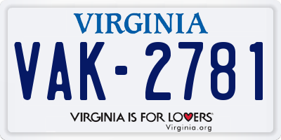 VA license plate VAK2781