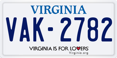 VA license plate VAK2782