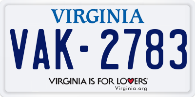 VA license plate VAK2783