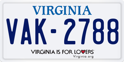 VA license plate VAK2788