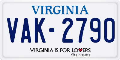 VA license plate VAK2790
