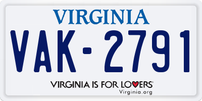 VA license plate VAK2791