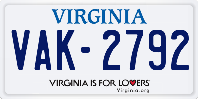 VA license plate VAK2792