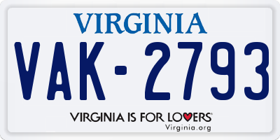 VA license plate VAK2793