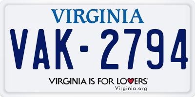 VA license plate VAK2794