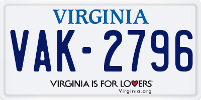 VA license plate VAK2796