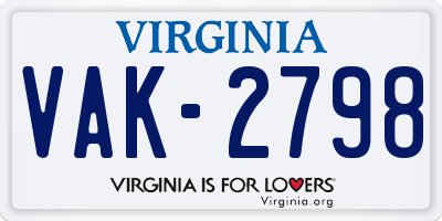 VA license plate VAK2798