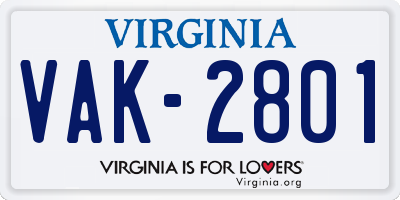 VA license plate VAK2801