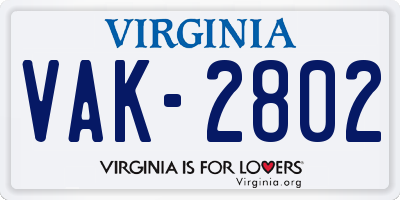 VA license plate VAK2802