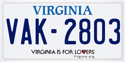 VA license plate VAK2803