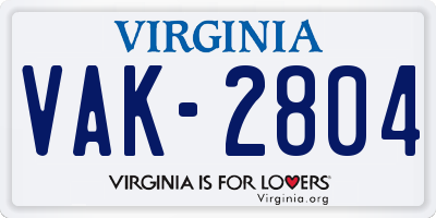 VA license plate VAK2804
