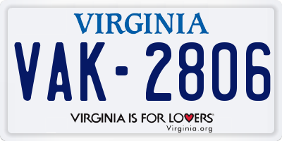 VA license plate VAK2806