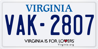 VA license plate VAK2807