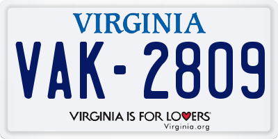 VA license plate VAK2809