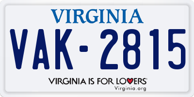 VA license plate VAK2815