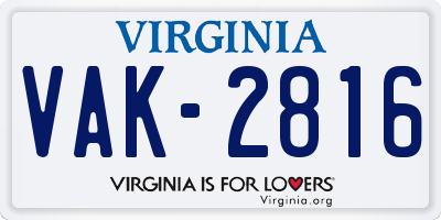 VA license plate VAK2816