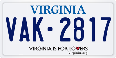 VA license plate VAK2817