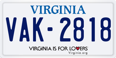VA license plate VAK2818