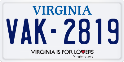 VA license plate VAK2819