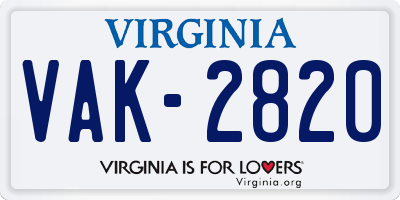VA license plate VAK2820